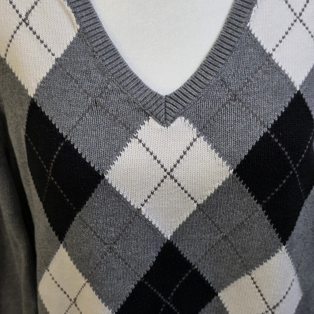 Izod Golf Argyle Cotton Grey Black White Sweater XL - Picture 2 of 6